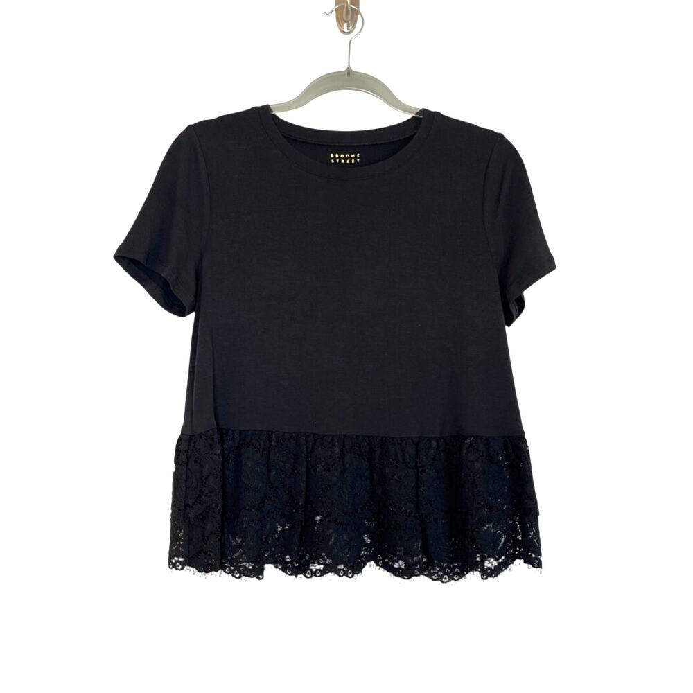 Kate Spade Broome Street Black Lace Tiered Peplum Short Sleeve Blouse Size S